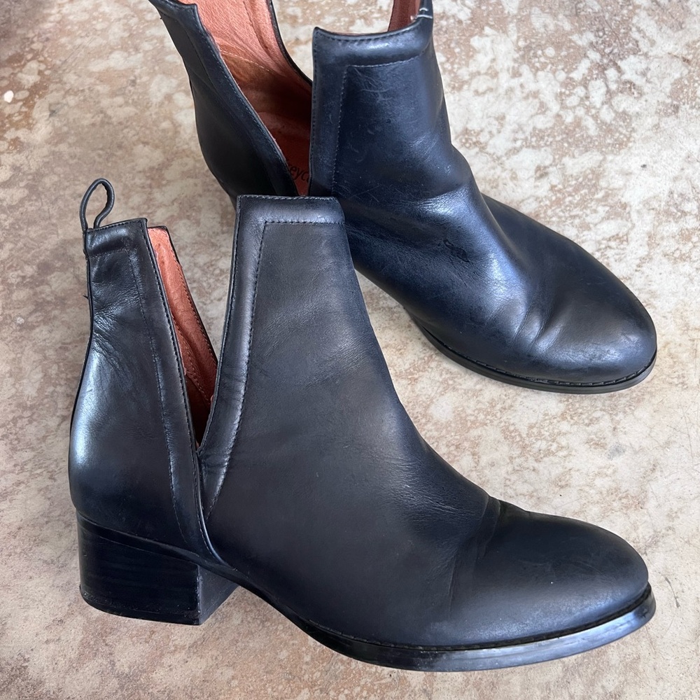 Jeffrey Campbell Black Leather Oriley Ankle Boots